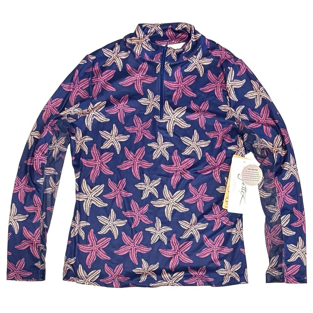 Gottex Half Zip Golf Shirt Sz S Mock Neck Lng Sleeve Top Blue Pink Peach 1/2 Zip